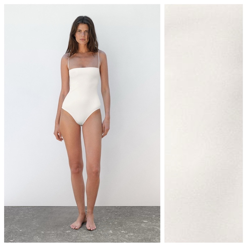 NWT. Massimo Dutti White Bandeau Swimsuit with Back Detail. Size M, L.
